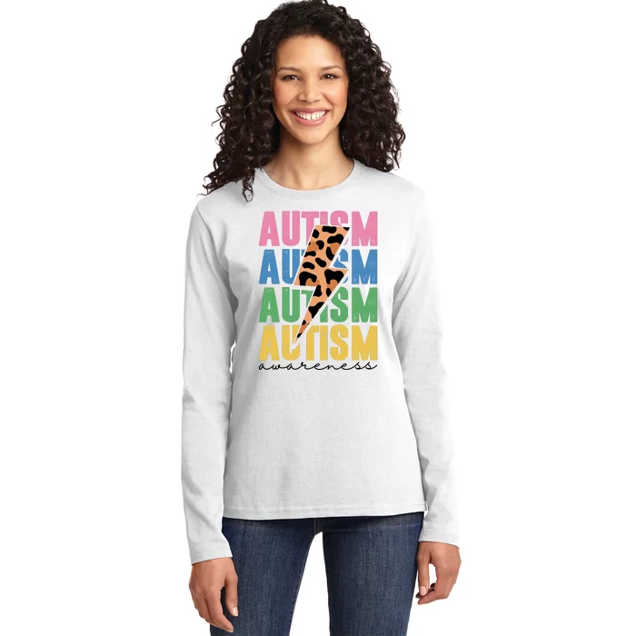 Autism Awareness Retro Cheetah Ladies Long Sleeve Shirt