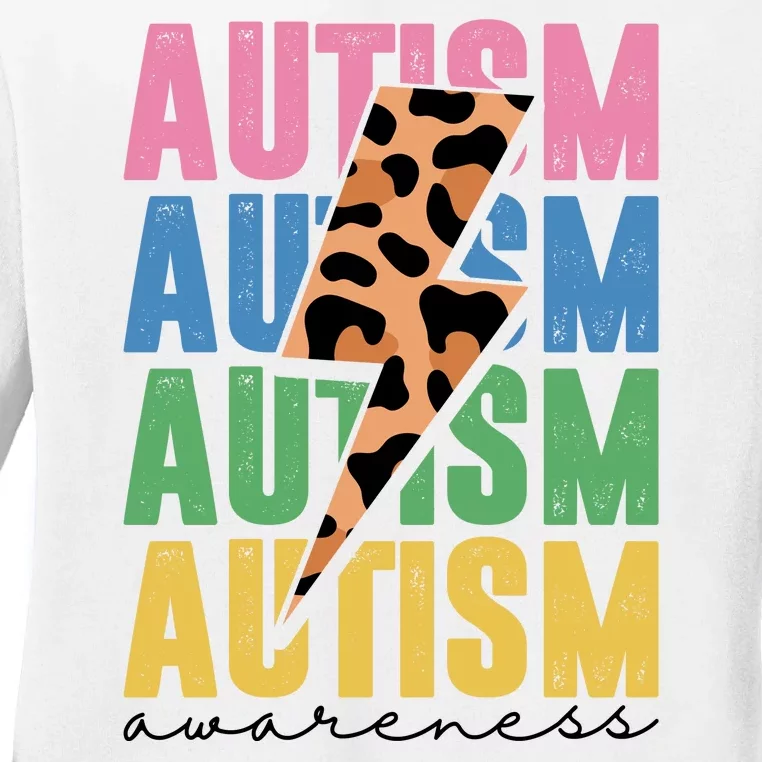 Autism Awareness Retro Cheetah Ladies Long Sleeve Shirt