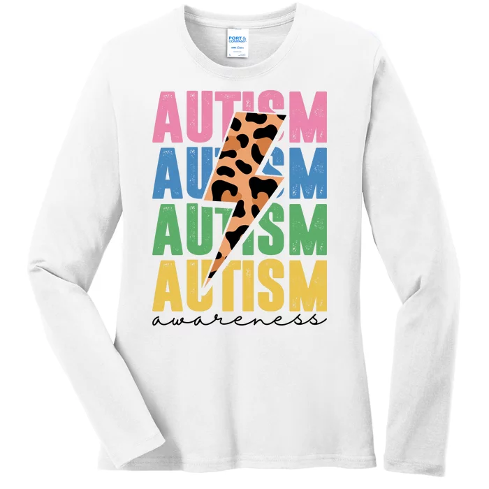 Autism Awareness Retro Cheetah Ladies Long Sleeve Shirt