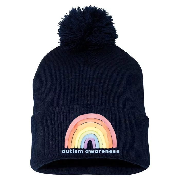 Autism Awareness Rainbow Pom Pom 12in Knit Beanie