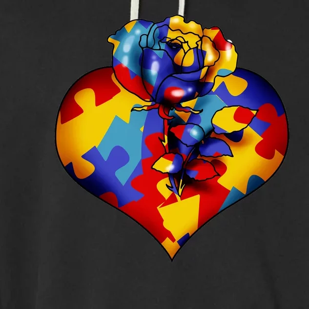 Autism Awareness Rose Heart Garment-Dyed Fleece Hoodie