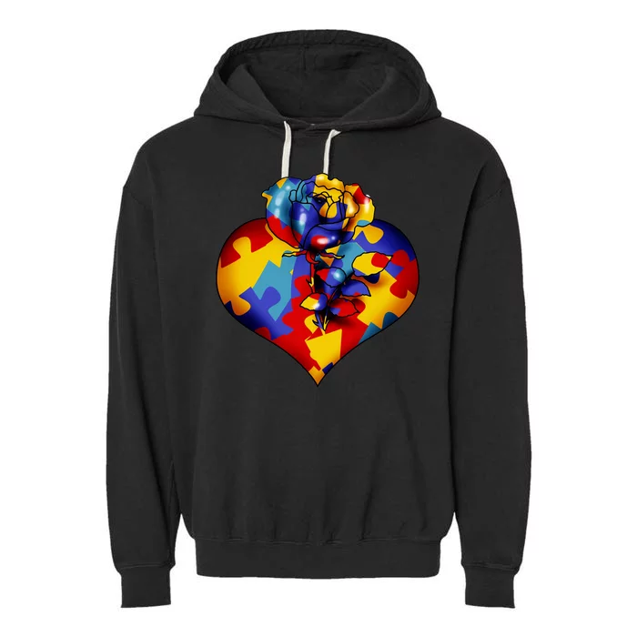 Autism Awareness Rose Heart Garment-Dyed Fleece Hoodie