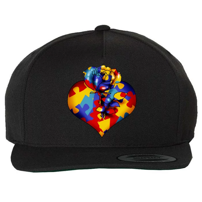 Autism Awareness Rose Heart Wool Snapback Cap