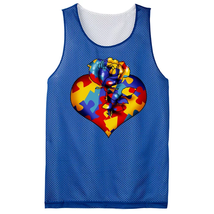 Autism Awareness Rose Heart Mesh Reversible Basketball Jersey Tank