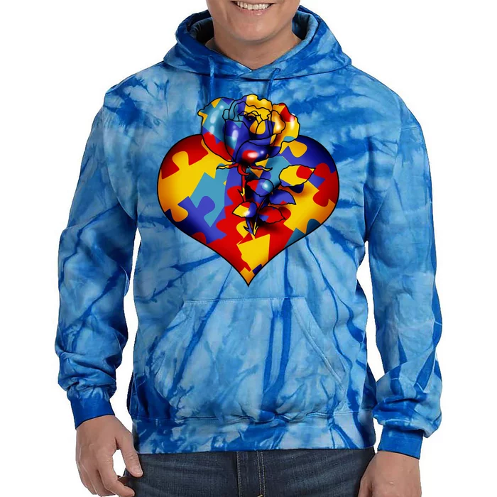 Autism Awareness Rose Heart Tie Dye Hoodie