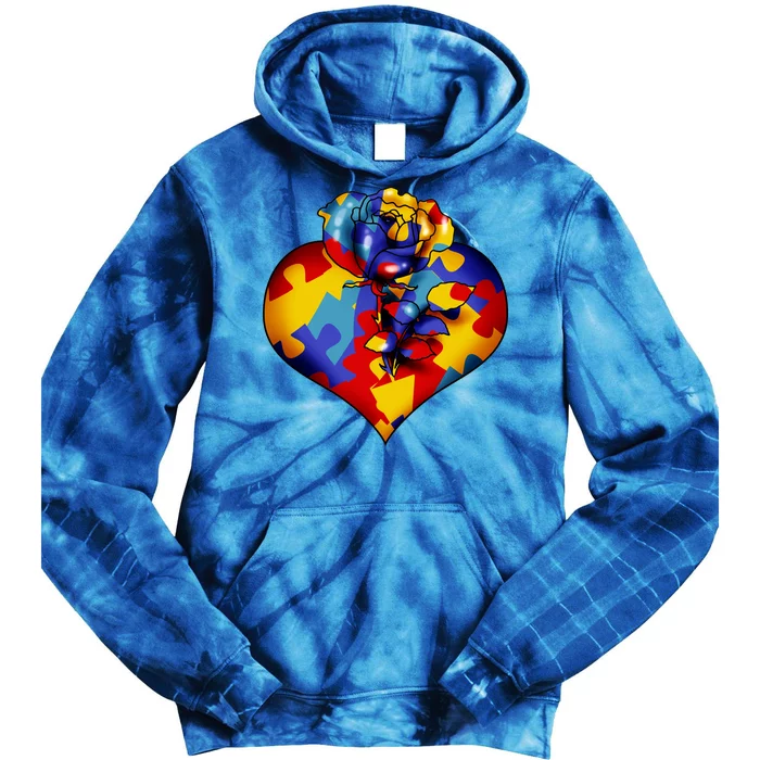 Autism Awareness Rose Heart Tie Dye Hoodie