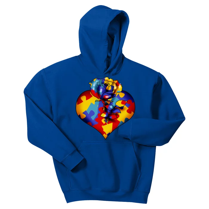 Autism Awareness Rose Heart Kids Hoodie