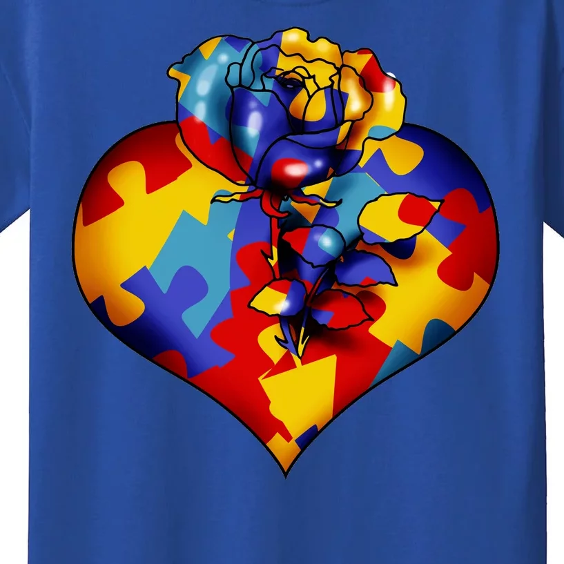 Autism Awareness Rose Heart Kids T-Shirt