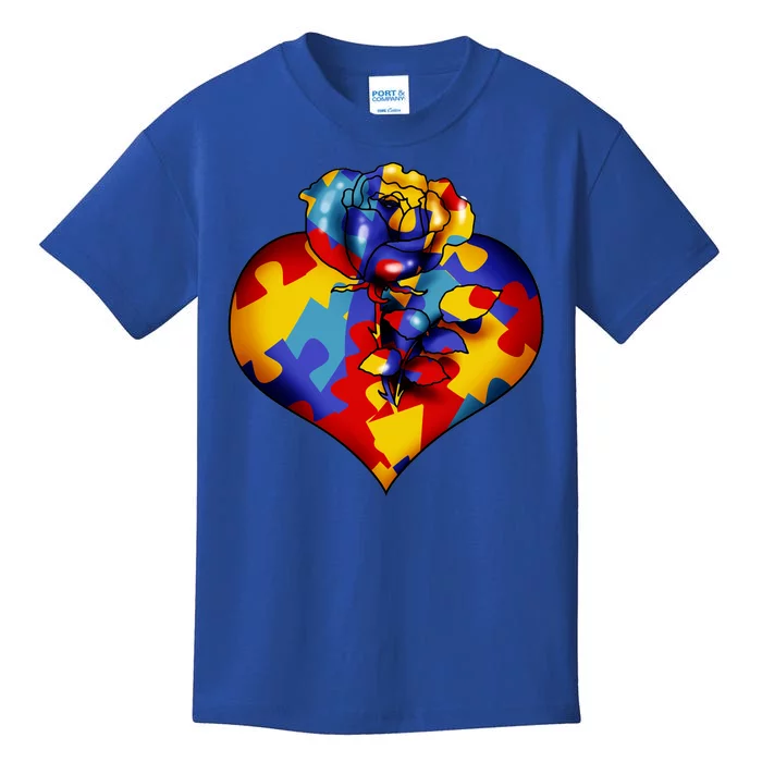 Autism Awareness Rose Heart Kids T-Shirt