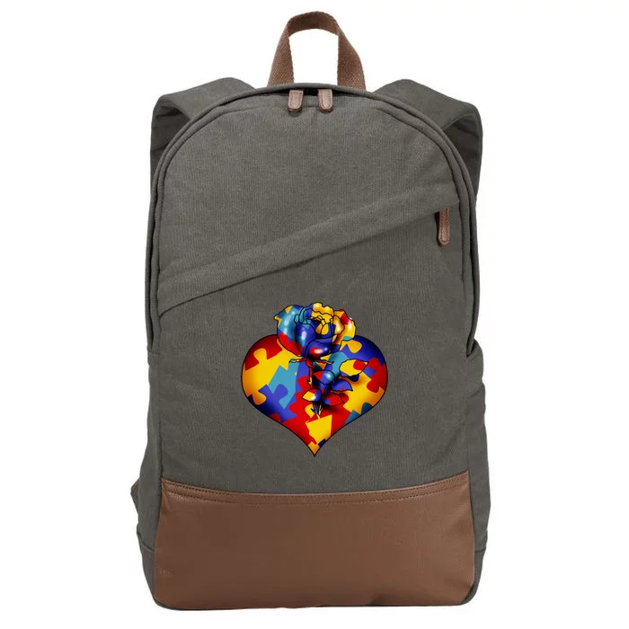 Autism Awareness Rose Heart Cotton Canvas Backpack