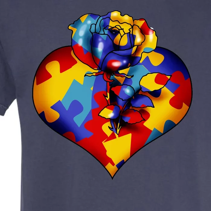 Autism Awareness Rose Heart Garment-Dyed Heavyweight T-Shirt