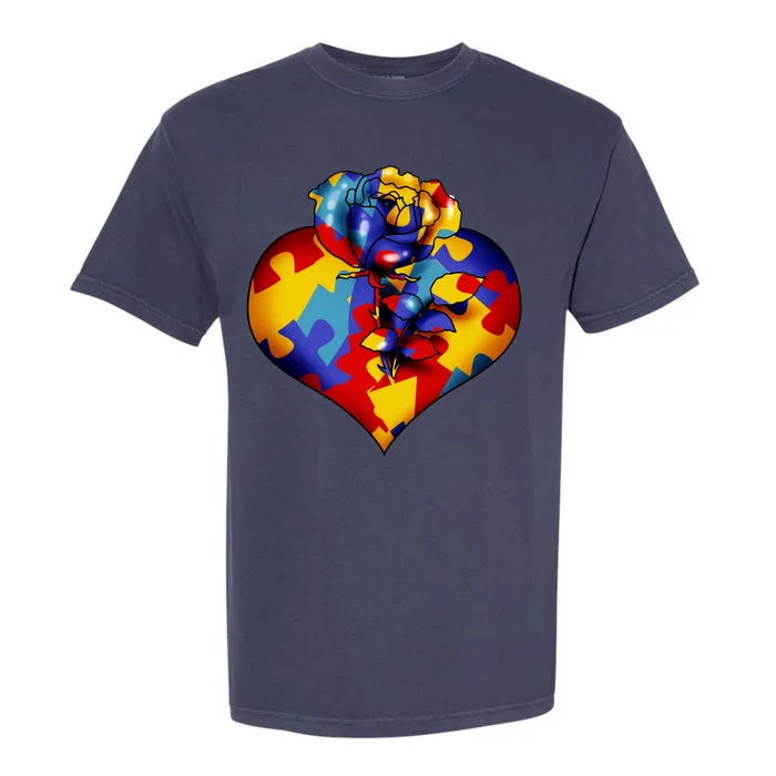 Autism Awareness Rose Heart Garment-Dyed Heavyweight T-Shirt