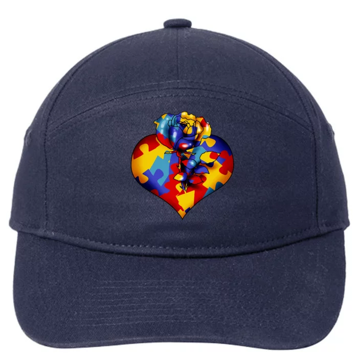 Autism Awareness Rose Heart 7-Panel Snapback Hat