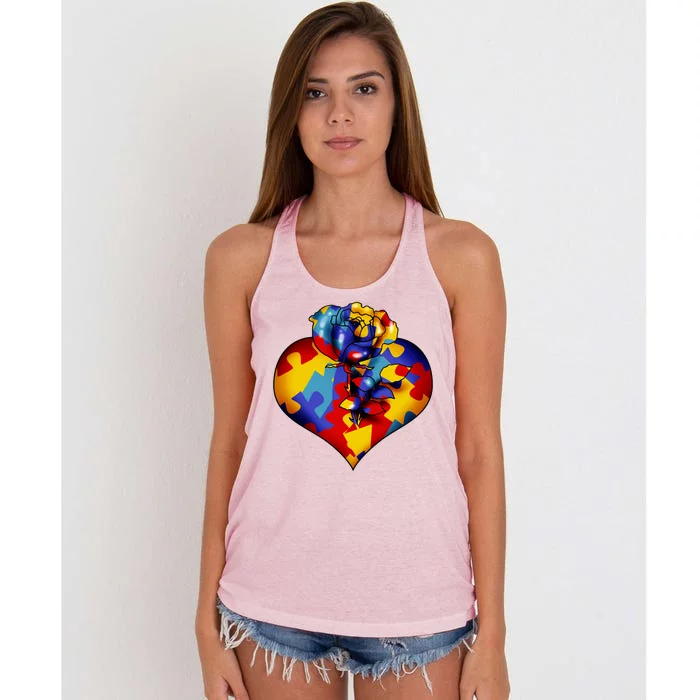 Autism Awareness Rose Heart Women's Knotted Racerback Tank