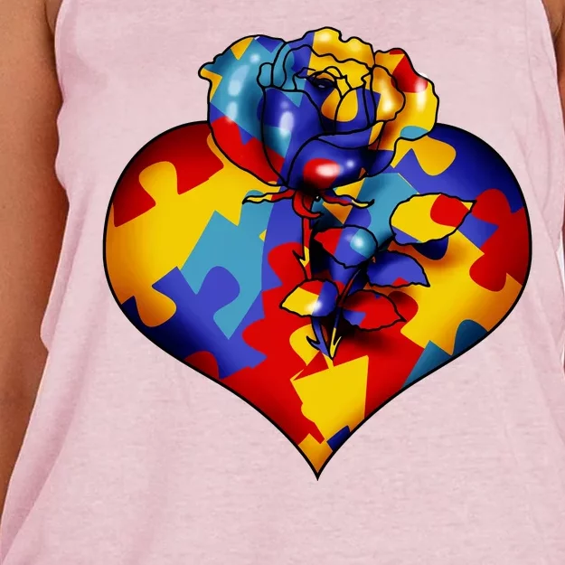 Autism Awareness Rose Heart Women's Knotted Racerback Tank