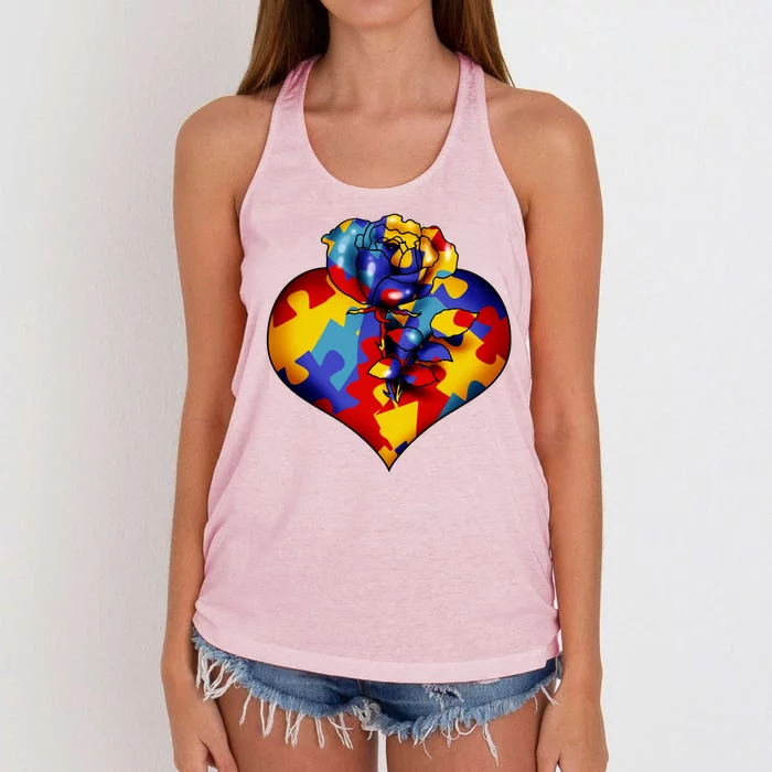 Autism Awareness Rose Heart Women's Knotted Racerback Tank