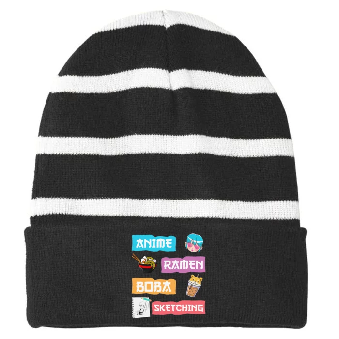 Awesome Anime Ra Boba Sketching Anime Lovers Kawaii Striped Beanie with Solid Band