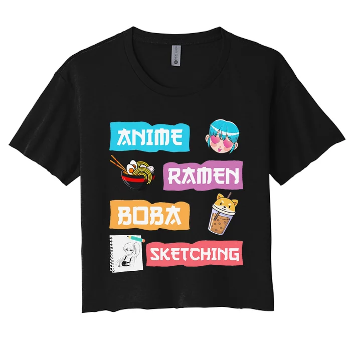 Awesome Anime Ra Boba Sketching Anime Lovers Kawaii Women's Crop Top Tee