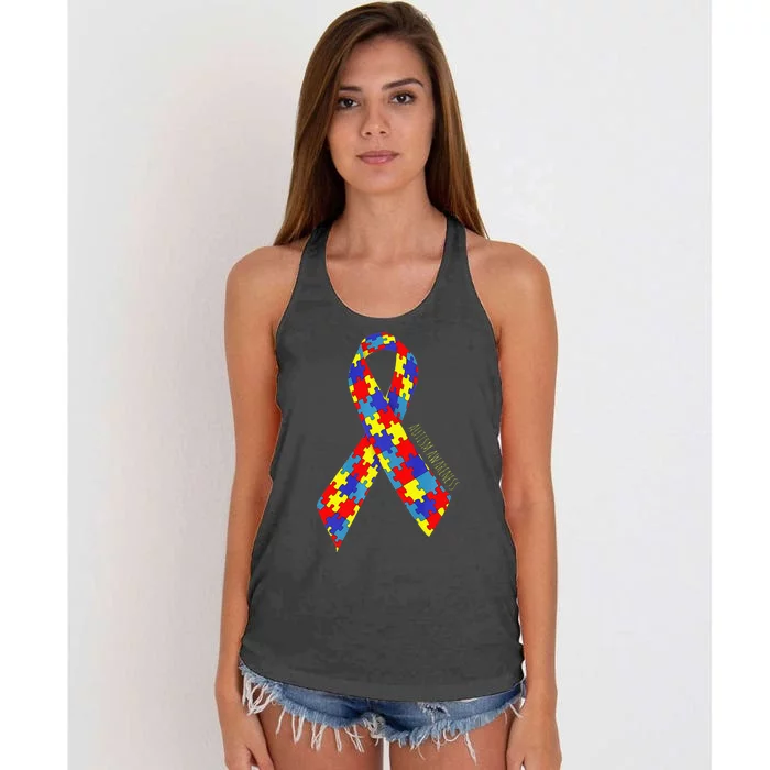 Autism Awareness Ribbon Women's Knotted Racerback Tank