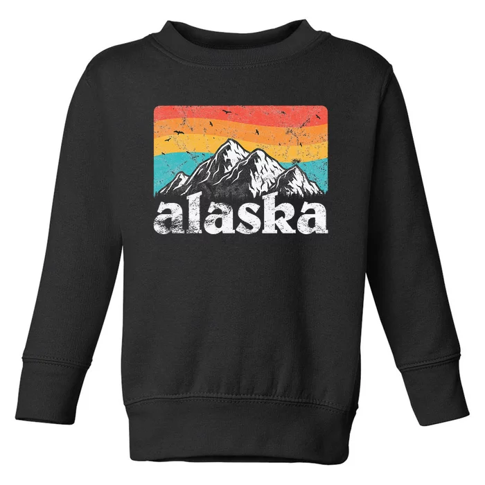 Alaska AK Retro 70s 80s Mountains Nature Distressed Toddler Sweatshirt