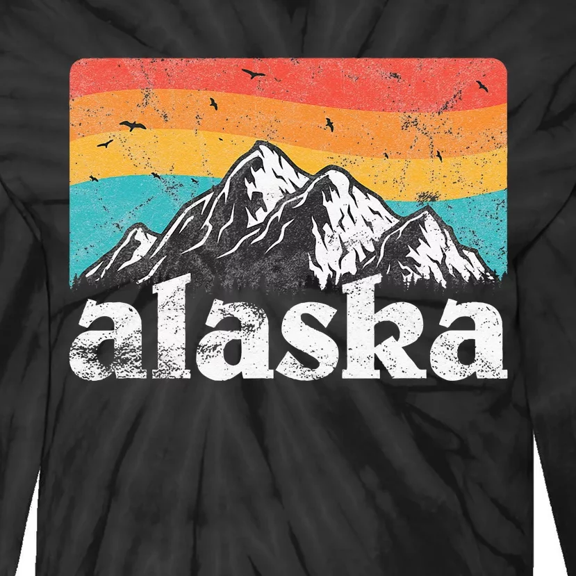 Alaska AK Retro 70s 80s Mountains Nature Distressed Tie-Dye Long Sleeve Shirt