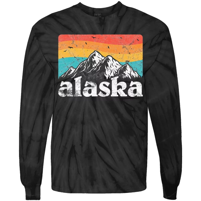 Alaska AK Retro 70s 80s Mountains Nature Distressed Tie-Dye Long Sleeve Shirt