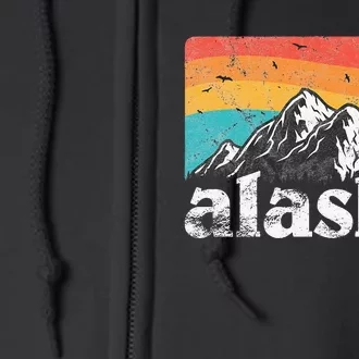 Alaska AK Retro 70s 80s Mountains Nature Distressed Full Zip Hoodie