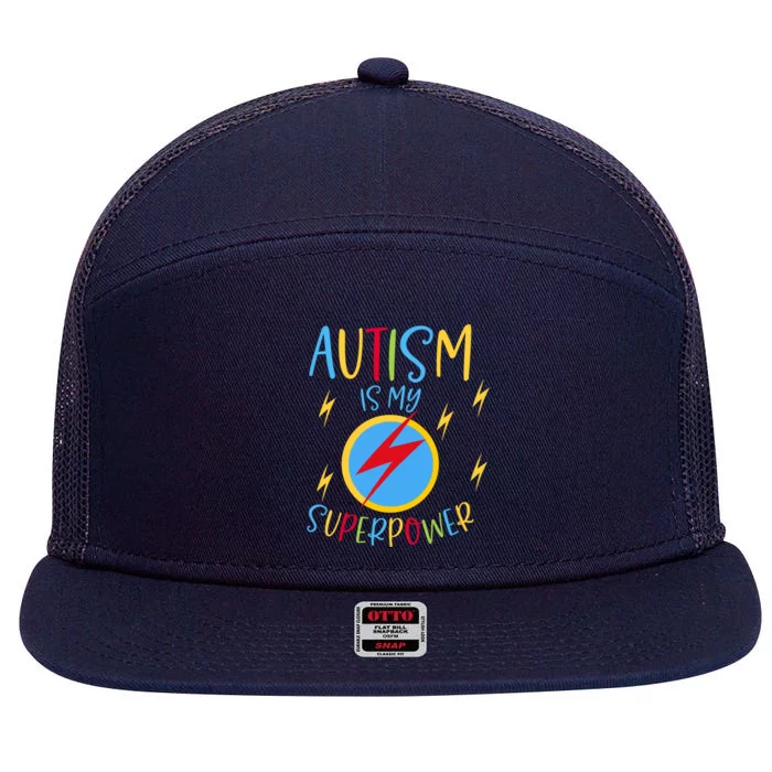 Autism Awareness Ribbon Is My Superpower Meaningful Gift 7 Panel Mesh Trucker Snapback Hat