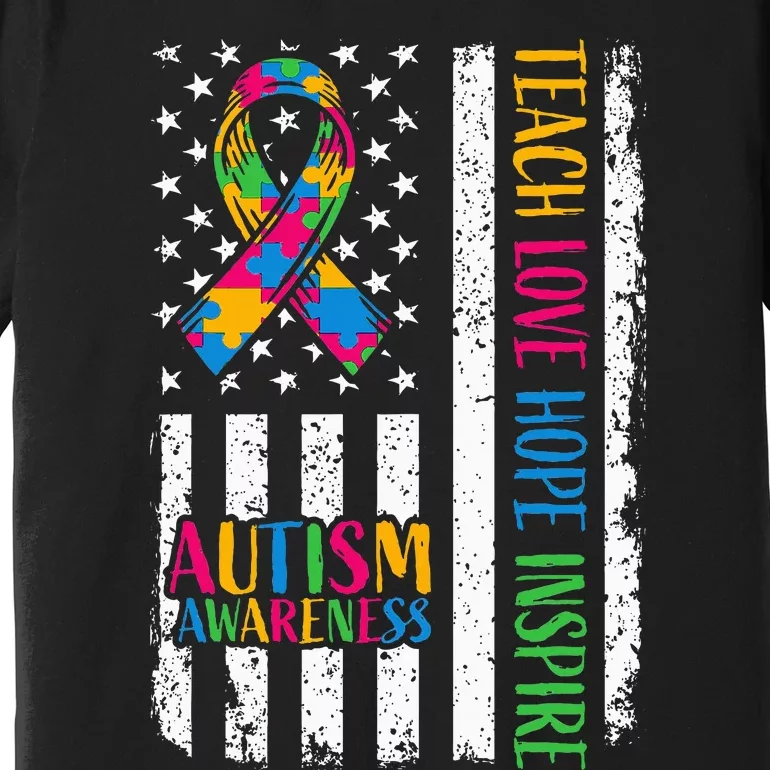 Autism Awareness Ribbon Mom Dad American Flag Autism Premium T-Shirt