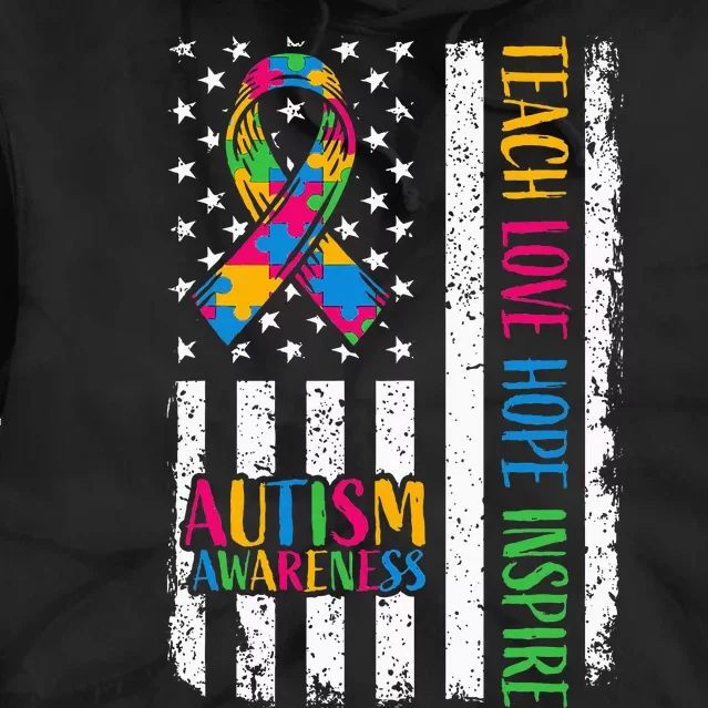 Autism Awareness Ribbon Mom Dad American Flag Autism Tie Dye Hoodie