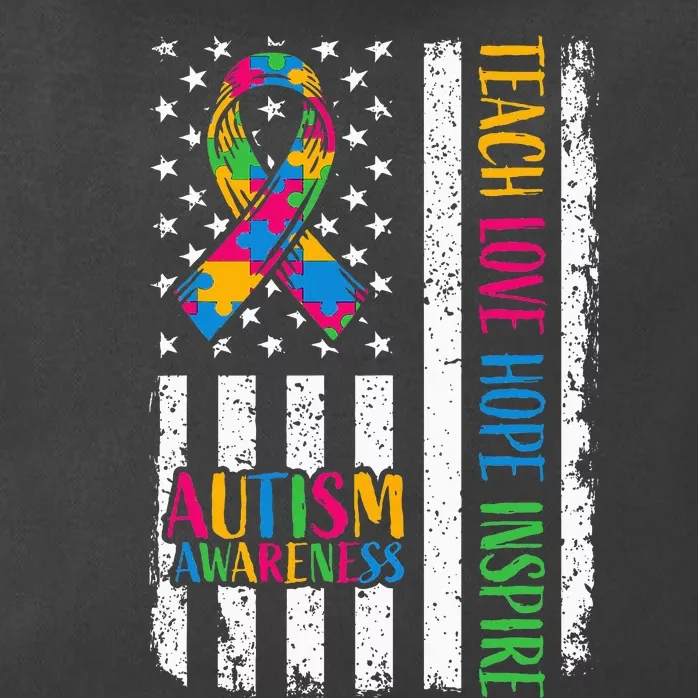 Autism Awareness Ribbon Mom Dad American Flag Autism Zip Tote Bag