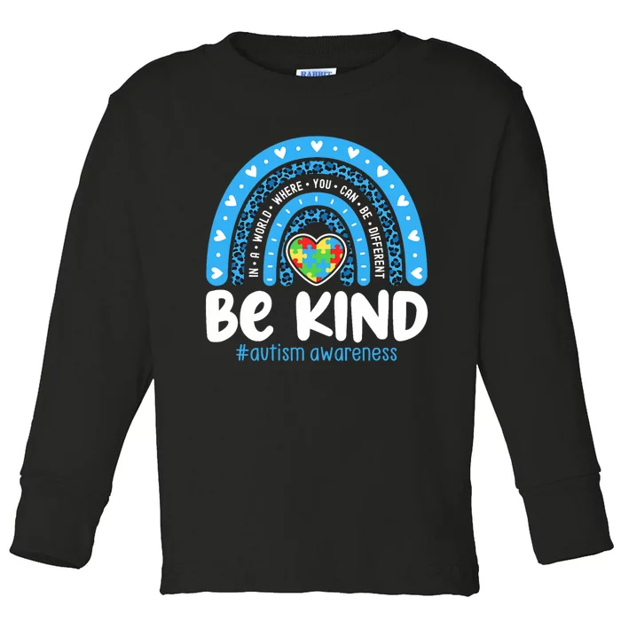 Autism Awareness Rainbow In April We Wear Blue Ribbon Autism Toddler Long Sleeve Shirt