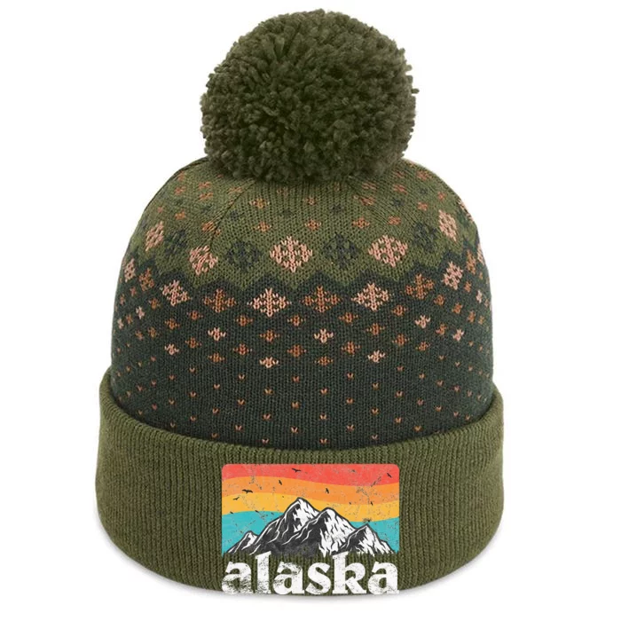 Alaska AK Retro 70s 80s Mountains Nature Distressed The Baniff Cuffed Pom Beanie