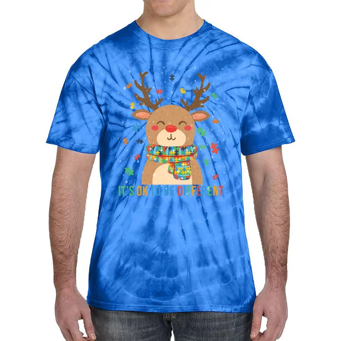 Autism Awareness Reindeer It's Ok To Be Different Meaningful Gift Tie-Dye T-Shirt