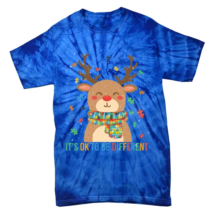 Autism Awareness Reindeer It's Ok To Be Different Meaningful Gift Tie-Dye T-Shirt