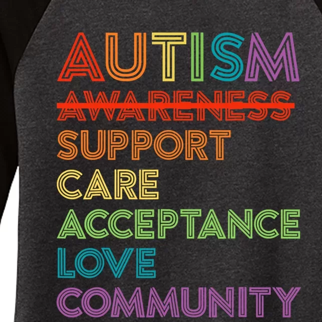 Autism Awareness Support Care Acceptance Ally Women's Tri-Blend 3/4-Sleeve Raglan Shirt