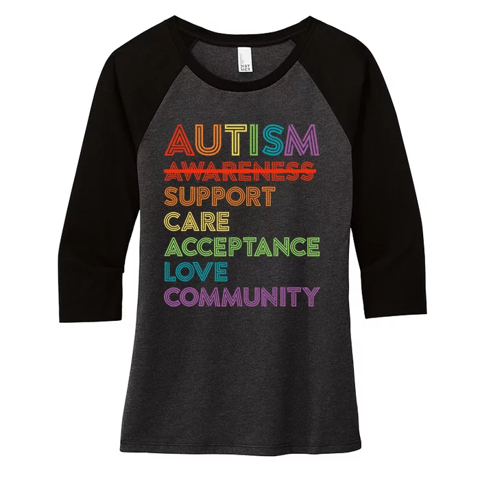 Autism Awareness Support Care Acceptance Ally Women's Tri-Blend 3/4-Sleeve Raglan Shirt