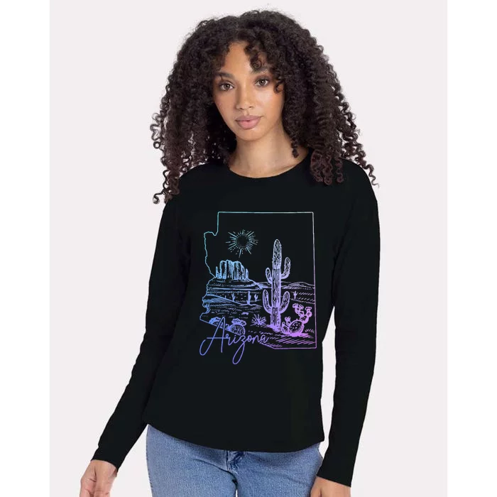 Arizona Az State Map Pride Cactus Vintage Womens Cotton Relaxed Long Sleeve T-Shirt