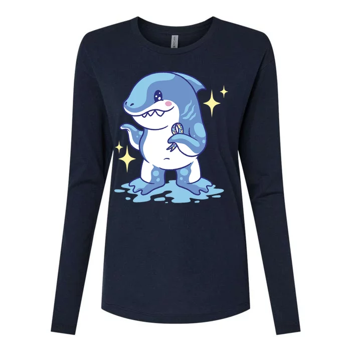 Autism Awareness Shark Ribbon Womens Cotton Relaxed Long Sleeve T-Shirt