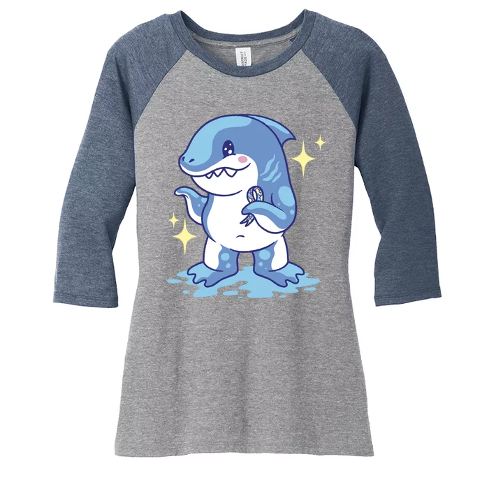 Autism Awareness Shark Ribbon Women's Tri-Blend 3/4-Sleeve Raglan Shirt