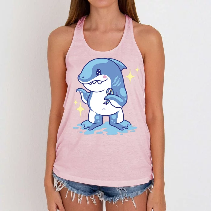 Autism Awareness Shark Ribbon Women's Knotted Racerback Tank