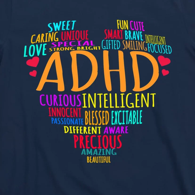 Adhd Awareness Support Add Attention Disorder Love Heart Mom Dad Gifts T-Shirt