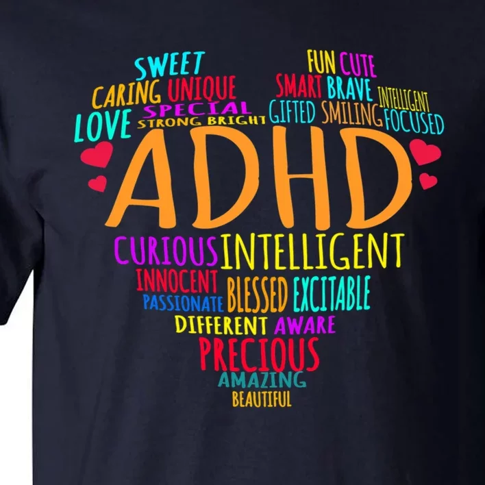 Adhd Awareness Support Add Attention Disorder Love Heart Mom Dad Gifts Tall T-Shirt