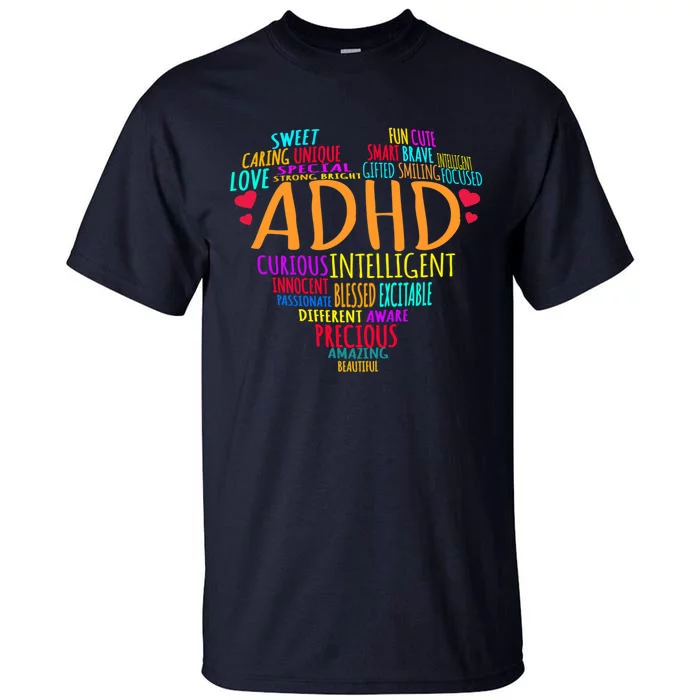 Adhd Awareness Support Add Attention Disorder Love Heart Mom Dad Gifts Tall T-Shirt