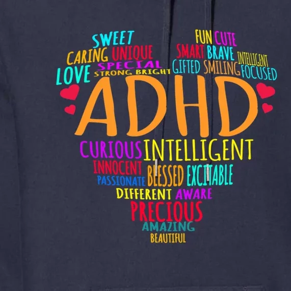 Adhd Awareness Support Add Attention Disorder Love Heart Mom Dad Gifts Premium Hoodie