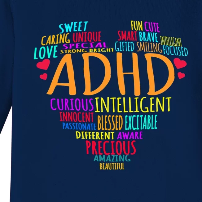 Adhd Awareness Support Add Attention Disorder Love Heart Mom Dad Gifts Baby Long Sleeve Bodysuit