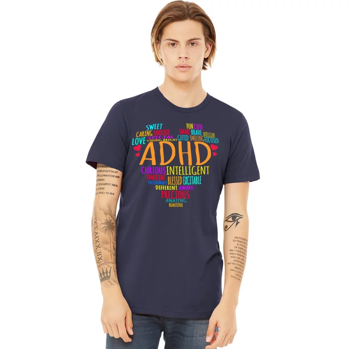 Adhd Awareness Support Add Attention Disorder Love Heart Mom Dad Gifts Premium T-Shirt