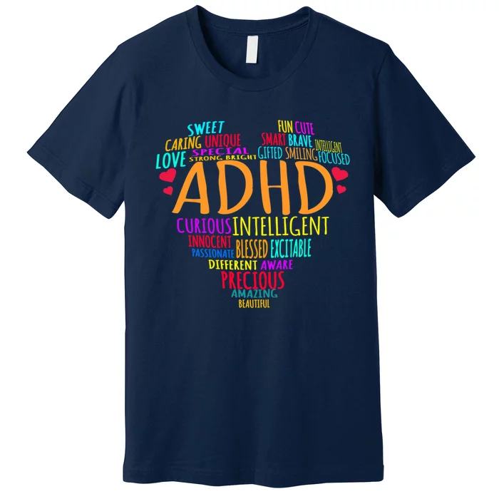 Adhd Awareness Support Add Attention Disorder Love Heart Mom Dad Gifts Premium T-Shirt