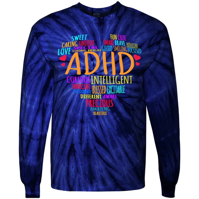 Adhd Awareness Support Add Attention Disorder Love Heart Mom Dad Gifts Tie-Dye Long Sleeve Shirt