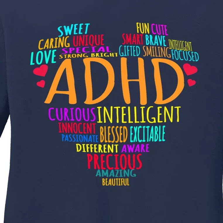 Adhd Awareness Support Add Attention Disorder Love Heart Mom Dad Gifts Ladies Long Sleeve Shirt